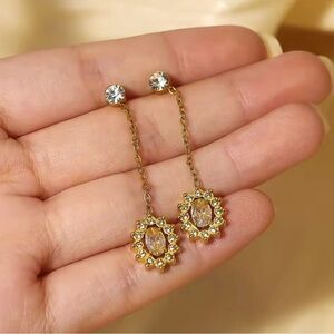 18k Gold Plated Zirconia Crystal Drop Earrings